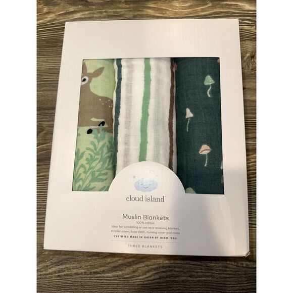 Muslin Swaddle Blanket Fauna - Pink/Green/Tan - 3pk - Cloud Island. NWT. - Picture 1 of 4